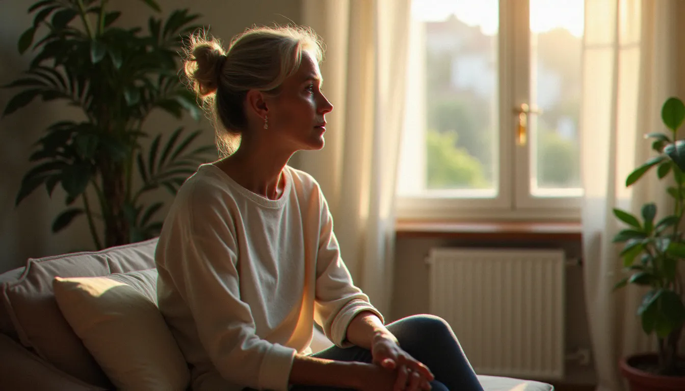 Femme en séance de réflexion dans un cabinet de psychologie, illustrant le travail de reconstruction après un avortement