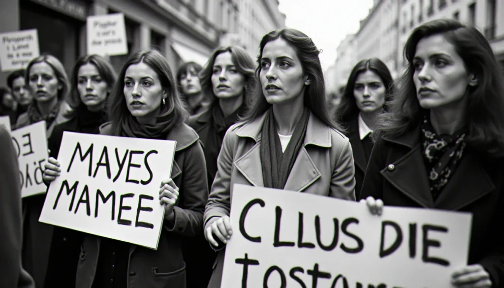 Femmes réunies dans une manifestation en France en 1971, symbole du combat pour le droit à l'avortement