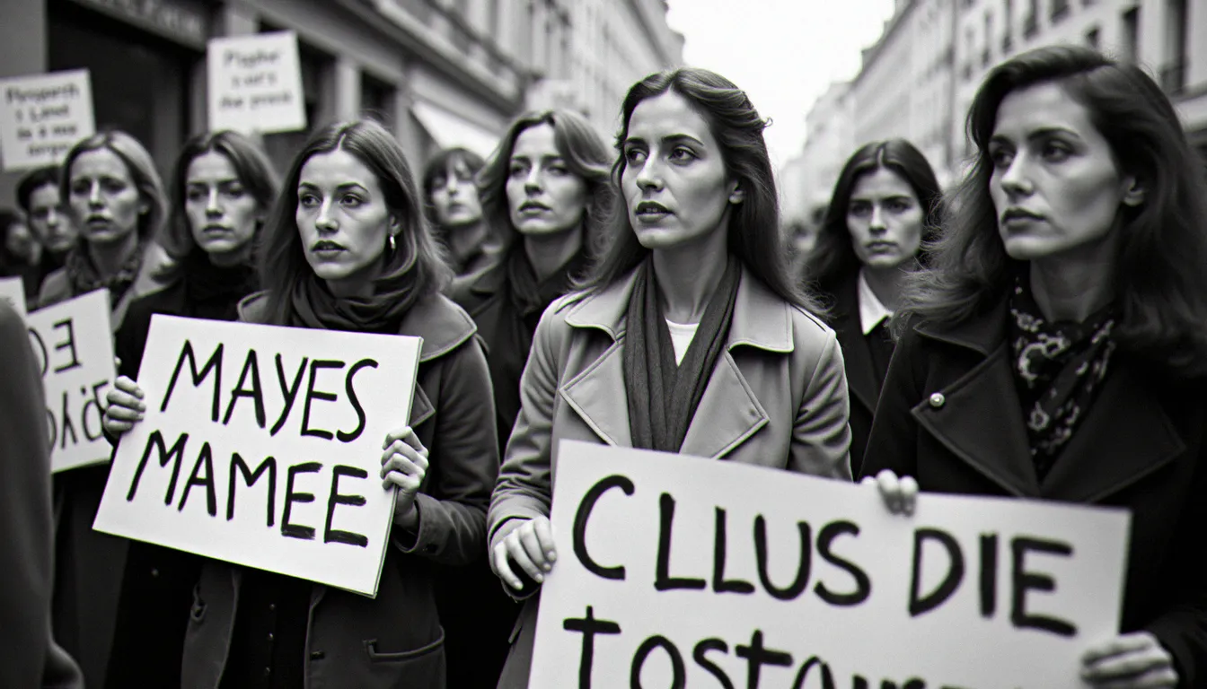 Femmes réunies dans une manifestation en France en 1971, symbole du combat pour le droit à l'avortement