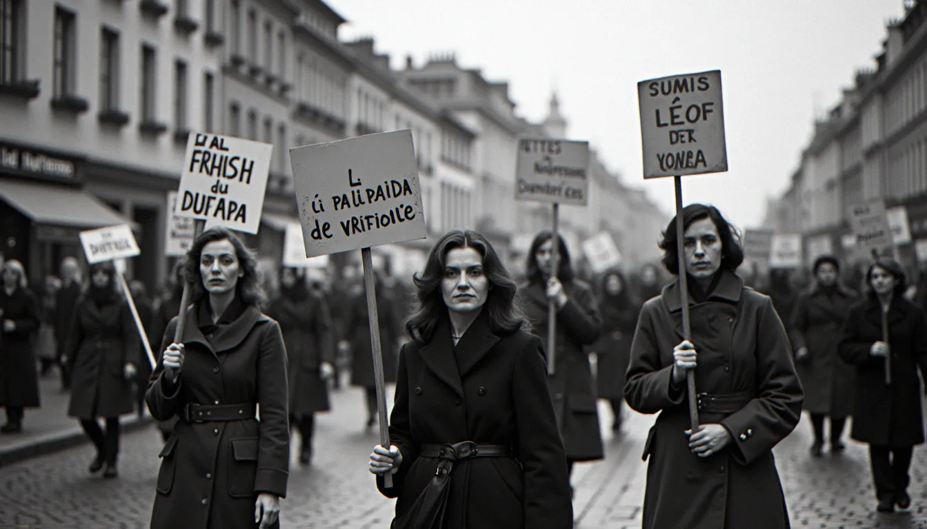 Des femmes manifestant dans les rues de France dans les années 1970 pour le droit à l'avortement, lors de la campagne menant à la loi Veil