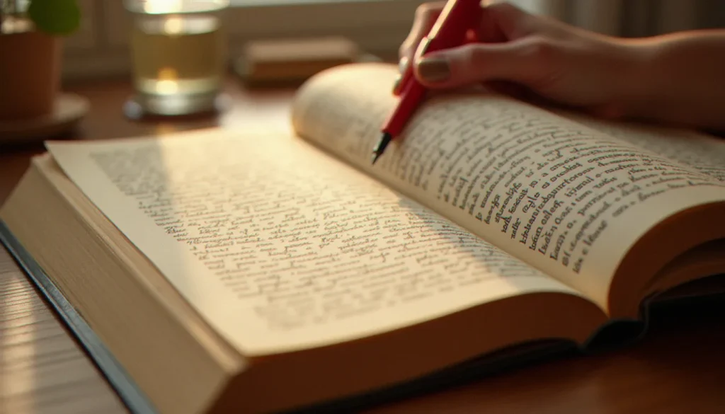 Un ouvrage d'Annie Ernaux ouvert sur un bureau, une main posée sur la page, éclairage doux du matin illustrant la lecture intime du témoignage sur l'avortement